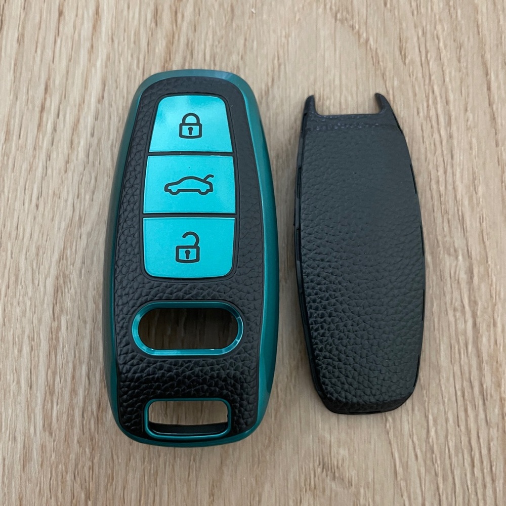 Leather Pattern Key Fob Cover Fit for Audi A6L A6 A7 A8 Q7 Q8 E-Tron 2018-2022